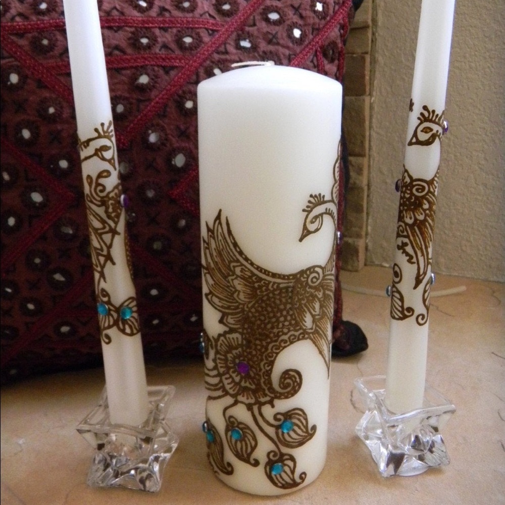 Unity Candle Set, Peacock Candles, New